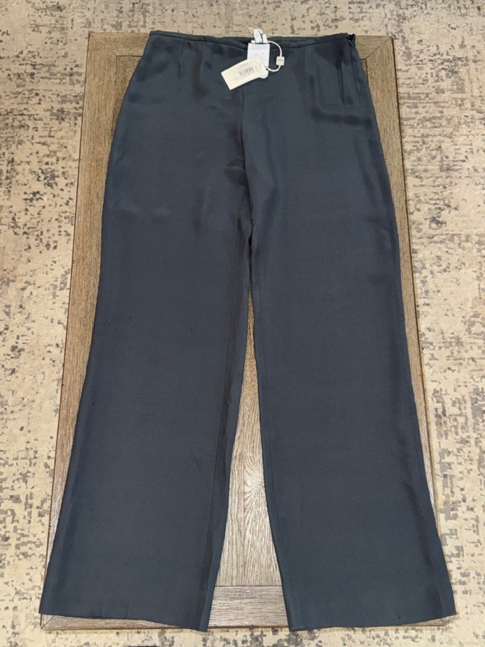 Armani Collezioni Flat Front Silk Blend Wide Leg Trousers Anthracite Grey